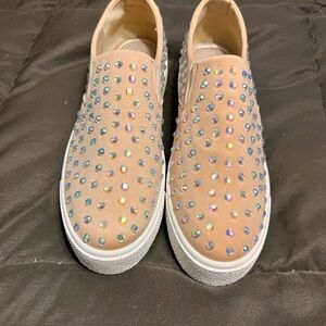 Liliana Beige Platform Shoes with Iridescent Studs